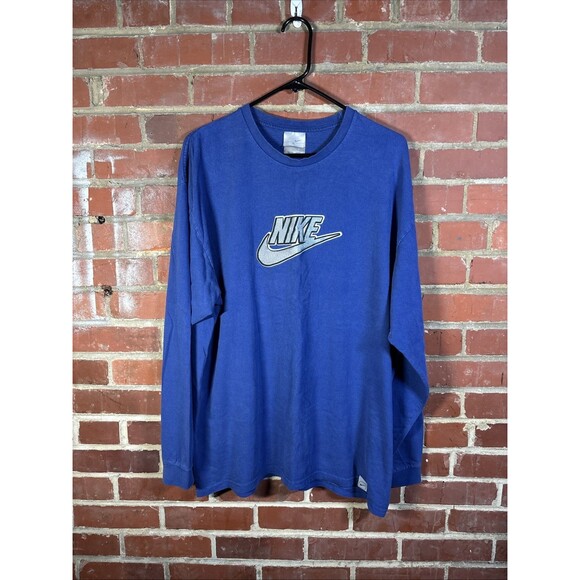 Vintage Y2k Nike Shirt Long Sleeve 2000s Silver Tag Swoosh Spell Out Adult XL - Picture 1 of 8